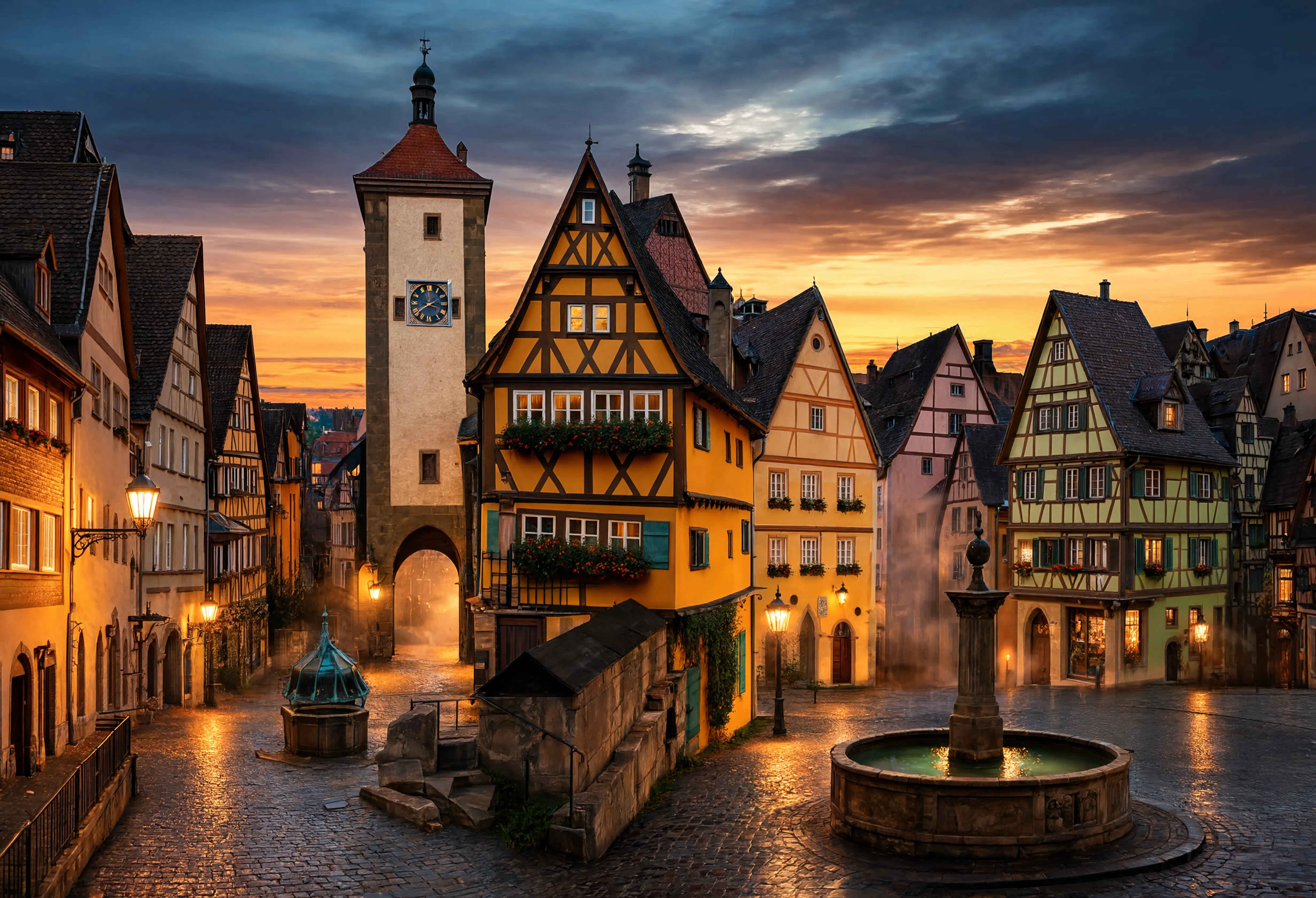 Historische Altstadt Rothenburgs ob der Tauber mit mittelalterlichem Marktplatz